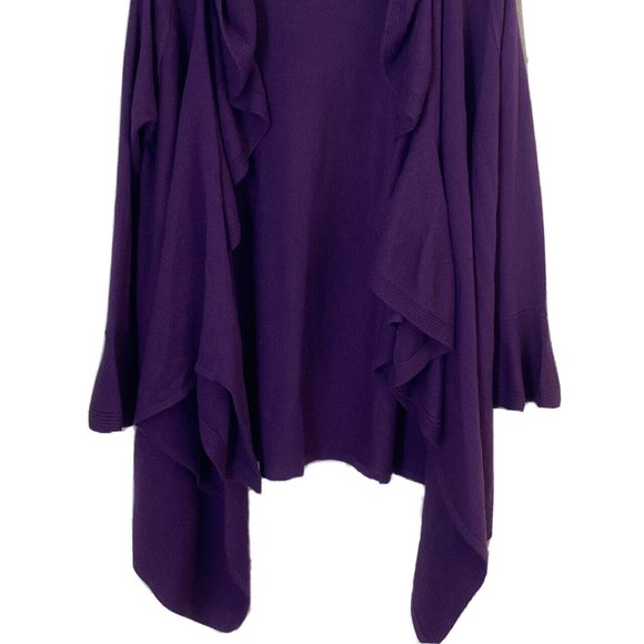 Long Sleeve Purple Ruffle Waterfall Hem Sweater Cardigan Duster size Large - Picture 4 of 8
